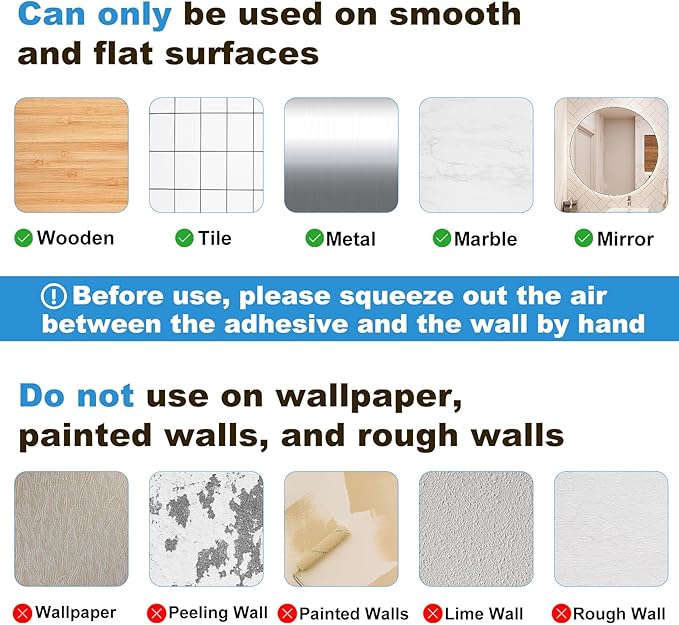 6 Pack Acrylic Bathroom Shelves, Clear Adhesive Stick on Shelf with 12 Pack Adhesive