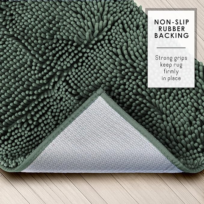 Hearth & Harbor Bathroom Rugs, Chenille Bath Mat - Machine Washable Bath Mats for Bathroom Non-Slip Backing Rubber, Quick Dry Bathroom Mat - Hunter Green 17x24-20x24