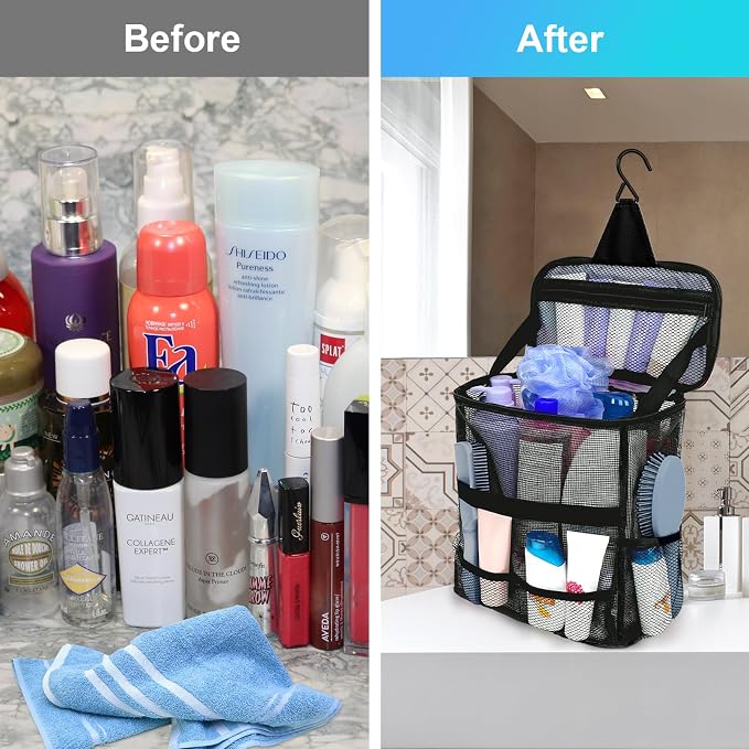 Dorm Room Essentials for College Students Girls Boys Guys, Large Capacity Mesh Shower Caddy Portable with Hanging Hook, Quick Dry Shower Bag for Camping, Beach Essentials, Birthday Gifts for Women Men