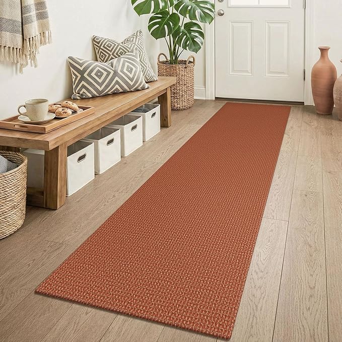 KOZYFLY Runners for Hallways 2x6 ft Washable Kitchen Runner Non Slip Rubber Backed Hall Runners Cotton Entryway Runner Rugs Floor Indoor Backdoor Bedroom Kitchen, Burnt Orange/Tan