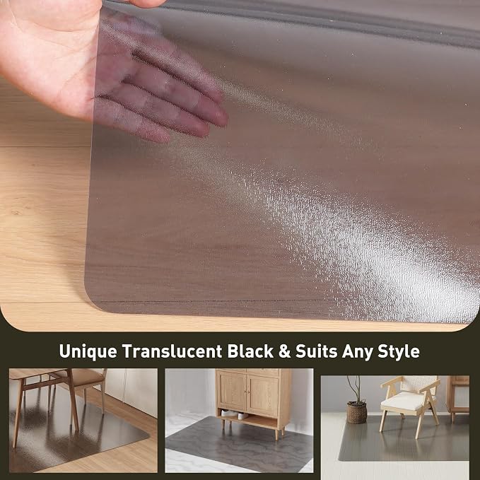 5'×7' Large Vinyl Area Mat for Floor, Translucent Black Scratch Resistant Floor Protector for Under Dining Table, No Spill Durable PVC Area Rug for Garage, Bedroom, Lvinig Room