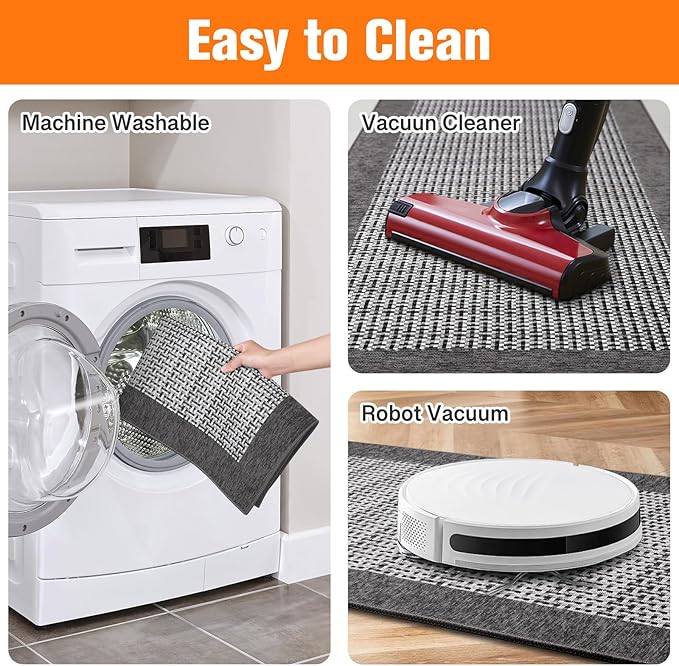 StepRite Kitchen Mats for Floor, Non-Slip Kitchen Rugs Set of 2 PCS, Super Absorbent Washable Kitchen Mats with Rubber Backing, Runner Mats for Front of Sink (20"x32"+20"x47" Grey)