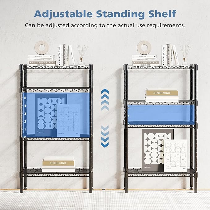 DUMOS 4-Tier Metal Wire Storage Shelves, Adjustable Standing Storage Rack Shelf, Heavy Duty Steel Shelving Unit Organizers for Kitchen Bathroom Pantry Garage, 23.3" Wx13.4 Dx47 H, Black