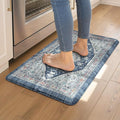 Collive Cushioned Anti-Fatigue Mats, Boho Non-Slip Waterproof Kitchen Floor Mat, Comfortable Standing Carpet for Sink, Laundry, Office, Work, 17.3''x30'' Dark Blue