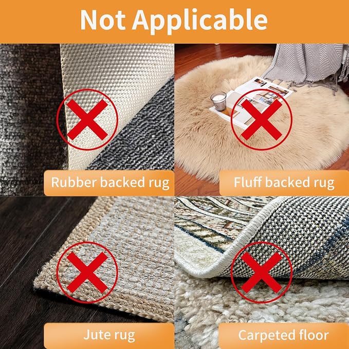 Daisyhome 12PCS Rug Pad Grippers for Hardwood Floors, Double Sided Reusable Anti-Slip Carpet Tape Stickers for Area Rugs, Non-Slip Rug Pads Keep Rugs in Place