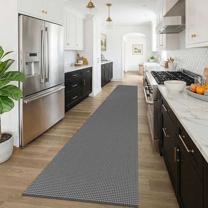 KOZYFLY Braided 2.5'x16' Runners Rugs for Hallway, Extra Long Washable Runner Rug, Woven Non Slip Kitchen Runner, Cotton Entryway Rug, Floor Carpet for Entry, Aisle, Hall, Grey/Dark Grey