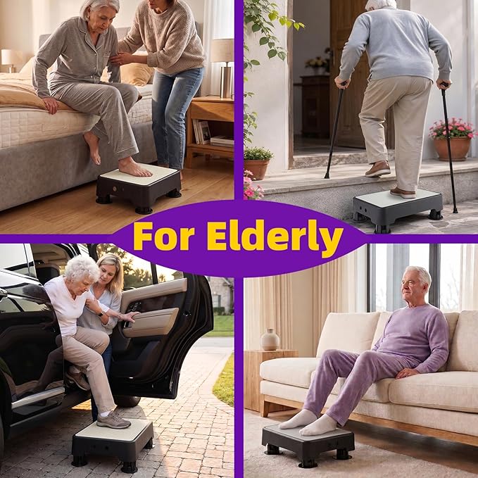Adjustable Step Stool, Noctilucent Bedside Step, 700 LBS Capacity Safety Step Platform, Indoor and Outdoor Foot Stool for Seniors and Kids, Wide Step Stools Elderly Assistance at Night