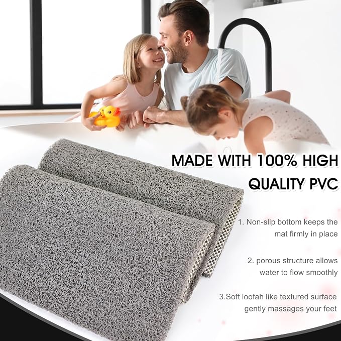 Shower Mat Non Slip 40.2 x16.1 Inch, Loofah Shower Mat Anti Slip Tub Mat Without Suction Cups, Shower Floor Mat for Wet Area, Quick Drying, Grey