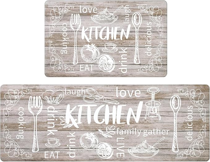 HEBE Kitchen Rugs Set of 2, Cushioned Anti Fatigue Kitchen Mats for Floor, Non Slip Waterproof Comfort Standing Desk Mat Carpet for Sink, Stove, Laundry Room