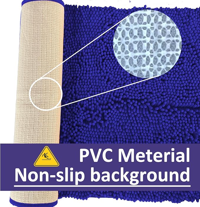 Chenille Bathroom Rug Set - 3-Piece Extra Soft & Absorbent Shag, Machine Washable Mats, Non-Slip PVC Underside, Plush Carpet Mats (Royal Blue)