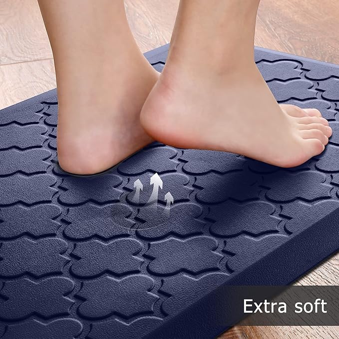 Kitchen Mat [2 PCS] Cushioned Anti-Fatigue Floor Mat Water Resistant Non-Skid Kitchen Mats and Rugs Ergonomic Comfort Foam Kitchen Rugs Standing Mat for Floor Office Sink(Blue,17.3"x28"+17.3"x60")