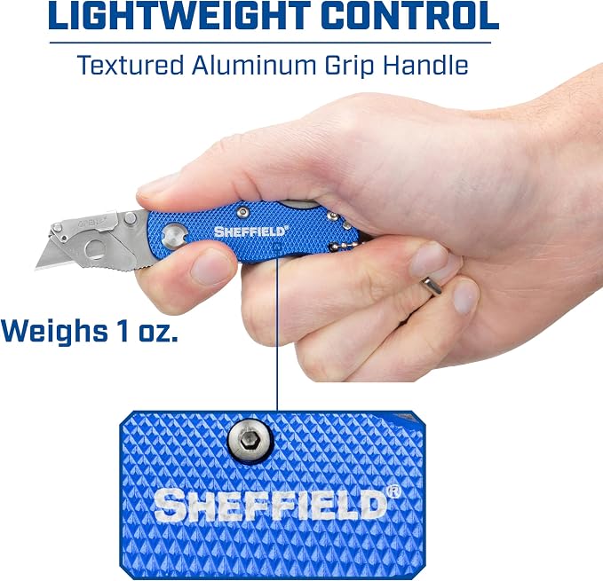 Sheffield Mini Box Cutter, Mini Utility Knife Aluminum Handle, Accepts Mini Utility Blades, Keychain Knife for Home, Office, Trades, and Warehouse