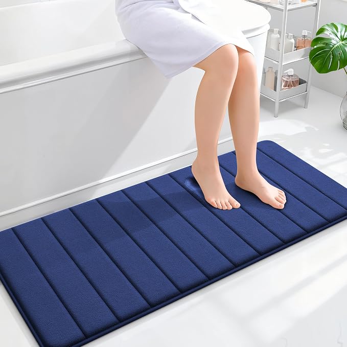 OLANLY Memory Foam Long Bathroom Rugs Runner 47x20, Super Soft Absorbent Bath Mat, Quick Dry, Machine Washable Shower Rugs, Bathmat Carpet, Bathroom Home Decor Accessories, Twilight Sapphire