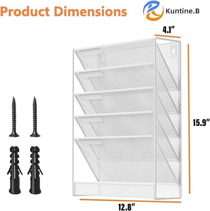 Kuntine.B 6-Tier Wall File Organizer Hanging File Organizer Cubicle Organizer Wall File Holder for Office Home (White, 6 Tier)