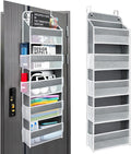Easy Assembly Over The Door Organizer, 5 Shelves& 8 Side Pockets, Heavy-Duty Reinforced Mesh Rack Holds 44lb, Hanging Behind Door Storage for Bathroom Pantry, Nursery, Closet, Shoes, Towels-Grey