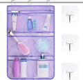 F-color Cruise Essentials 2026 - Mesh Shower Organizer Hanging with 7 Pockets for RV Gym Camping, Quick-Dry Portable Toiletry Bag with Metal Hooks for Bathroom Travel Toiletries, Purple