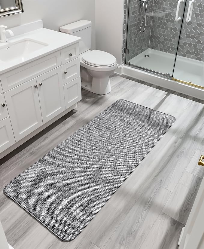 Bosap Bath Mat,Ultra Thin Bathroom Runner Rugs,Large Bath Mats for Bathroom,Quick Dry,Non-Slip,Machine Washable,Low Pile,Bath Rug,Shower Outside,Sink,Home Decor Accessories.Grey,1'5"x4'11"（17x59inch）