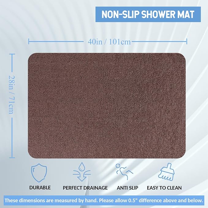 Hargiis Non-Slip Bathtub Mat, Anti Slip Shower Mat, Fast Drying Bathtub Mats, Foot Scrubber Mat, Anti Slip Mat for Tub, Floor, Bathroom, Kitchen, Home, Hotel (Brown 40"×28")