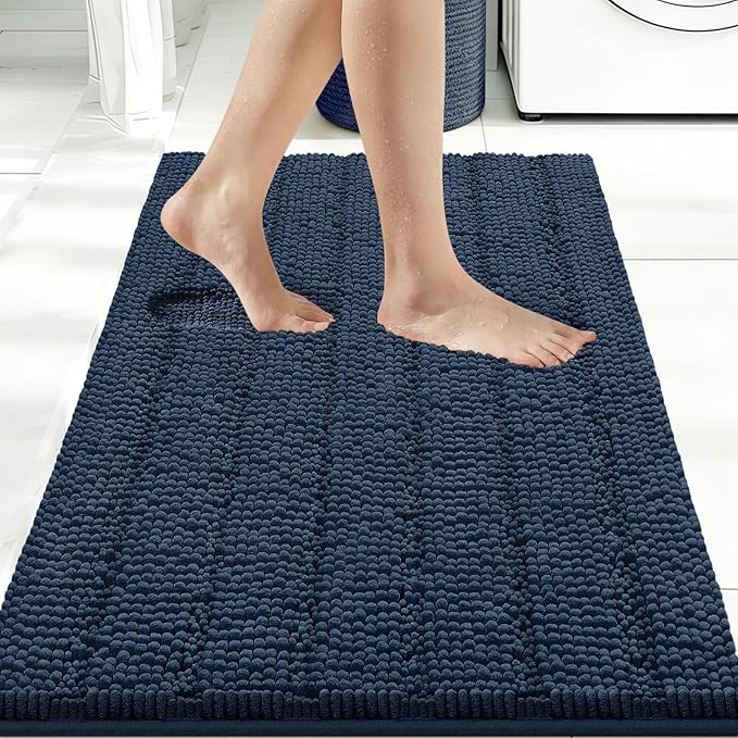 Bcoimo Large Bathroom Rug, Chenille Bath Mat with High Low Pile Design, Soft Absorbent Non Slip Bath Rug, Machine Washable Quick Dry Mat for Shower, Tub, Sink and Vanity