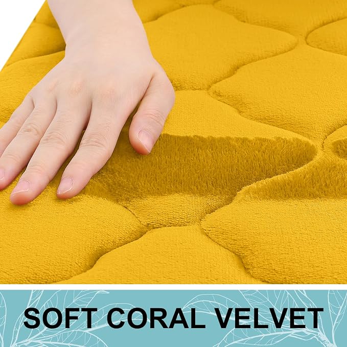OLANLY Memory Foam Toilet Rugs U-Shaped 24x20, Ultra Soft and Absorbent Bathroom Rugs, Non-Slip, Comfortable, Machine Washable Contour Bath Mat for Toilet Base, Home Decor Accessories, Yellow
