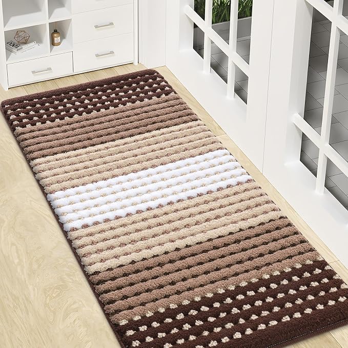 Kitinjoy Indoor Outdoor Door Mat, 47x20 Non-Slip Absorbent Dirt Trapper, Low-Profile Washable Inside Entrance Front Floor Mat, Sturdy Soft Entry Dotted Ombre Doormats for Entryway, Brown