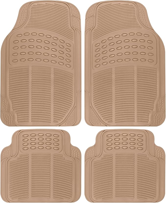 BDK ProLiner Floor Mats for Cars Trucks SUV, 4-Piece All-Weather Car Mats with Universal Fit Design, Durable Car Floor Mat with Capture Ridges, Waterproof Rubber Floor Mat for Cars (Beige)