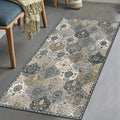 Lahome Moroccan Trellis Small Area Rug, 2x4 Rugs for Entryway Non-Slip Vintage Ultra-Thin Washable Indoor Door Mat Distressed Throw Carpet for Bathroom Kitchen Bedroom Elise, Grey
