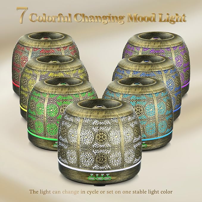 ARVIDSSON Essential Oil Diffuser 500ml, Aromatherapy Diffuser for Home, Ultrasonic Diffusers for Essential Oils, Metal Oil Diffuser with 7 Color LED Lights, Mist Timer and Auto Shut-Off Function
