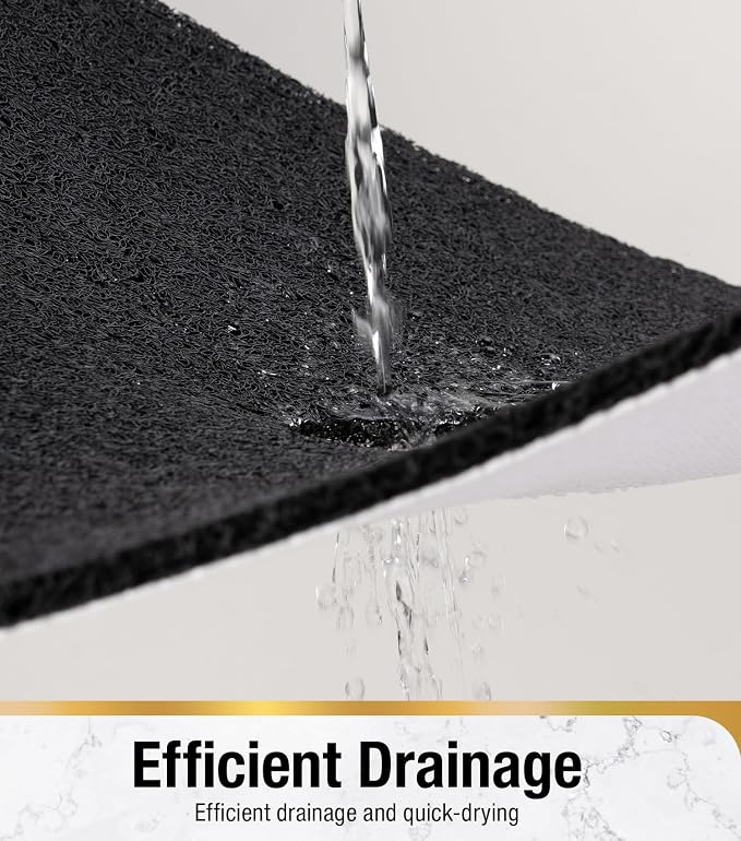 HITSLAM Shower Mat, 24x24 Inch Square Non Slip Bathtub Mat, Soft PVC Loofah Bath Mat for Tub with Hanging Holes, Quick Drying Shower Floor Mat, Without Suction Cups, Black
