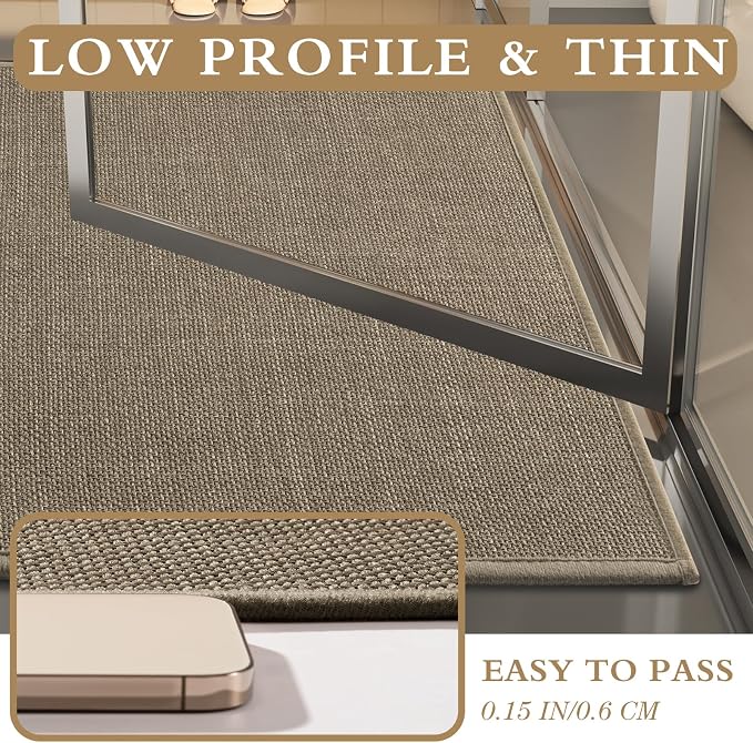 YIHOUSE Brown Bathroom Rug Sets 2 Piece, Bath Mat Quick Dry, Thin Bath Rug Set, Absorbent Bath Mat for Bathroom Non Slip Washable for Toilet and Floor 17"x24"+17"x32"
