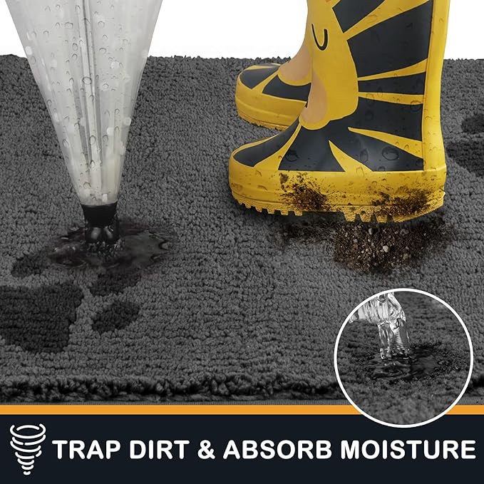 PURRUGS Dirt Trapping Door Mat 24" x 59", Non-Skid/Slip Machine Washable Microfiber Entrance Rug, Shoes Scraper, Dog Doormat, Super Absorbent Floor Mat for Muddy Wet Shoes and Paws, Grey