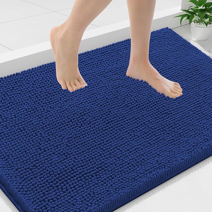 Smiry Luxury Chenille Bathroom Rugs 36x24, Extra Soft and Absorbent Shaggy Bath Mat, Machine Washable, Non-Slip Plush Carpet Runner for Tub, Shower, and Floor, Home Decor Accessories, Royal Blue