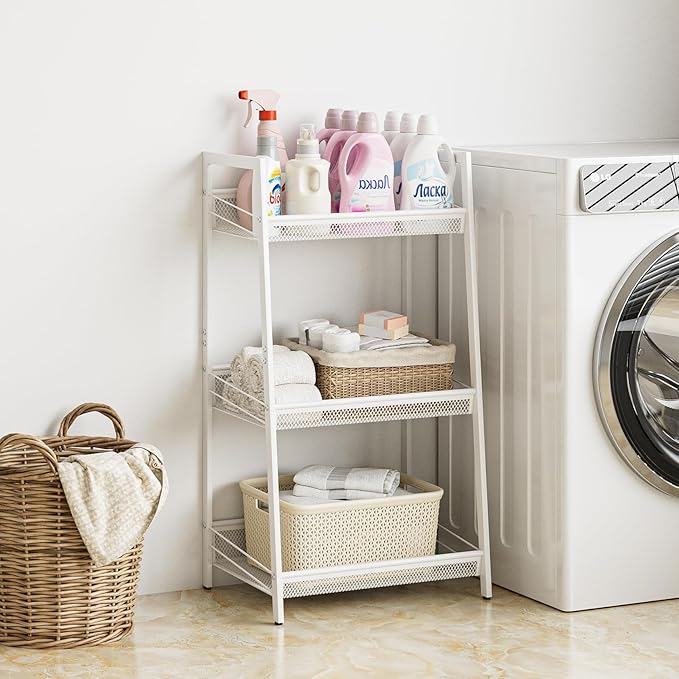 Masupu 3 Tier Bathroom Shelf, Bathroom Organizer and Storage for Small Space, Free-Standing Metal Rack Shelves Waterproof for Kitchen, Bathroom, Laundry, Toilet, White
