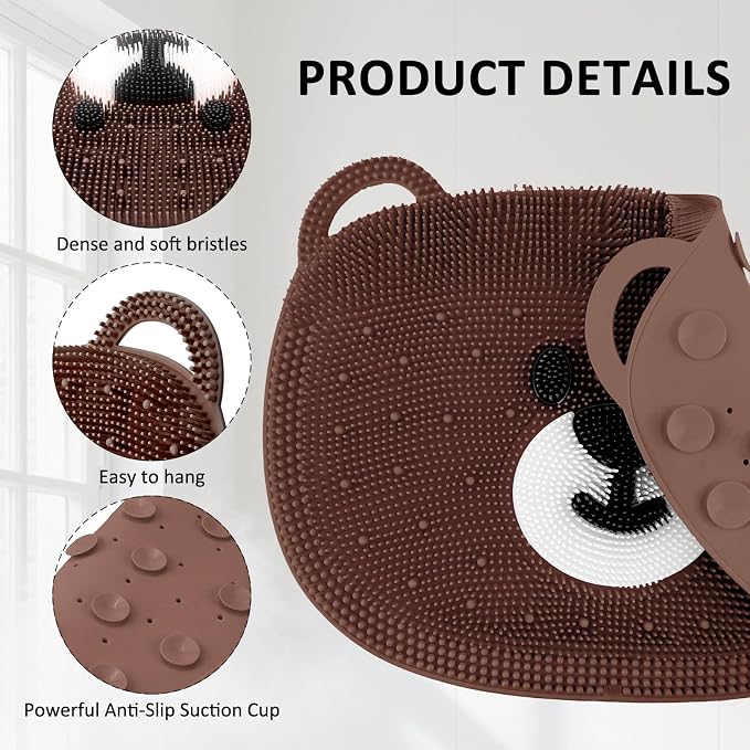 Foot Scrubber for Shower - Silicone Exfoliating Bath Mat with Non-Slip Suction Cups, Dead Skin & Callus Remover for Feet - Men & Women, 14.5" x 11" (Coffee)