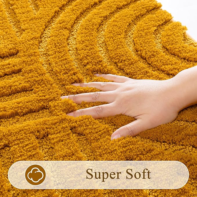 SHACOS Boho Bathroom Rugs 24"x36" Extra Soft Absorbent Microfiber Bath Mats Home Decor Non Slip Carpet Machine Washable Shaggy Bath Rugs for Bath Room Shower Bathtub, Honey Mustard 2' x 3'