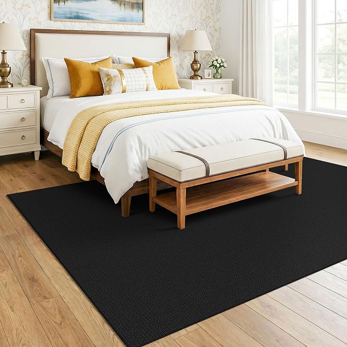 KOZYFLY Black 6x9 Dining Room Rugs, Washable Area Rug for Living Room, Non Slip Rugs for Bedroom, Braided Floor Carpet for Nursery, Office, Cotton Rug Home Indoor Decor, Black/Dark Grey