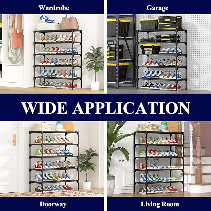 Kitsure Shoe Rack - Non-Woven Shoe Rack Shelf, Shoe Organizer for Closet, Entryway, Garage & Corridor, Stackable Shoe Shelves, 27.5" Wide - 5 Tier, Black