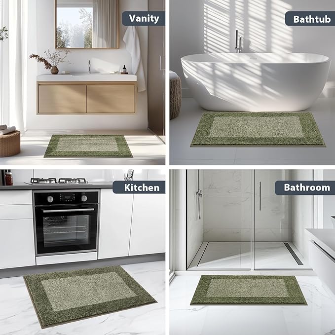 anllugs Bathroom Rugs 30" x 60", Non-Slip Extra Soft Absorbent Bath Rugs, Machine Washable Quick Dry Bath Mats for Bathroom Floor, Shower, Bathtub and Sink, Olive Green & Green