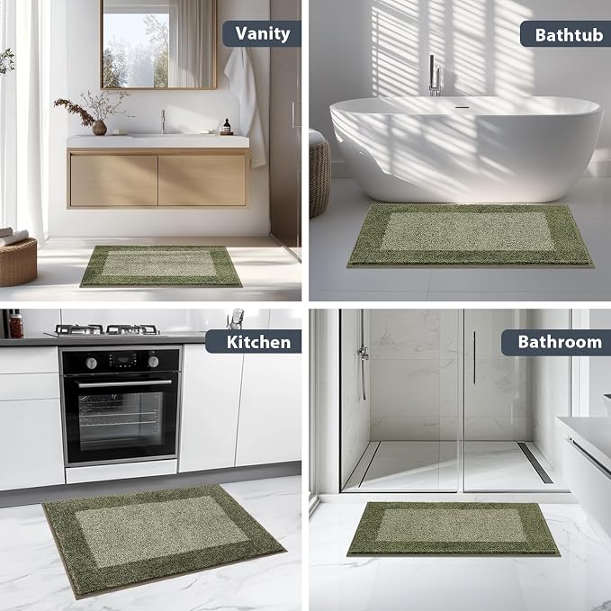 anllugs Bathroom Rugs 24" x 60", Non-Slip Extra Soft Absorbent Bath Rugs, Machine Washable Quick Dry Bath Mats for Bathroom Floor, Shower, Bathtub and Sink, Olive Green & Green