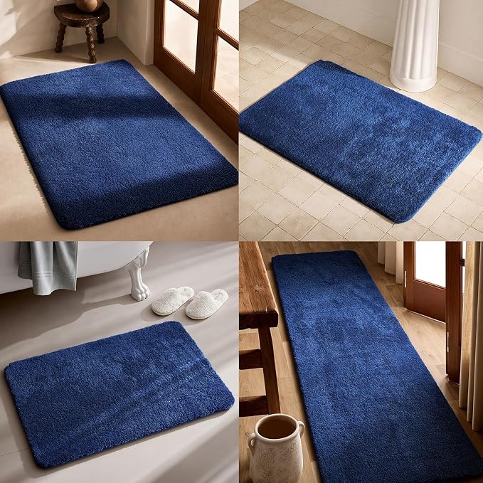 TYUU Large Bathroom Rugs, Ultra Soft Super Absorbent Bath Rugs Non Slip Washable Quick Dry Bath Mat with Rubber Backing for Bathroom Floor, Shower, or Sink, Navy Blue 3' x 4'