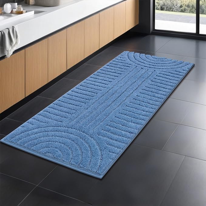 SHACOS Super Soft Bathroom Runner Rugs 24"x60" Non Slip Boho Bathroom Mats Microfiber Absorbent Carpet for Bath Room Machine Washable Shaggy Bath Rugs for Shower Bathtub Home Decor, Blue 2'x5'