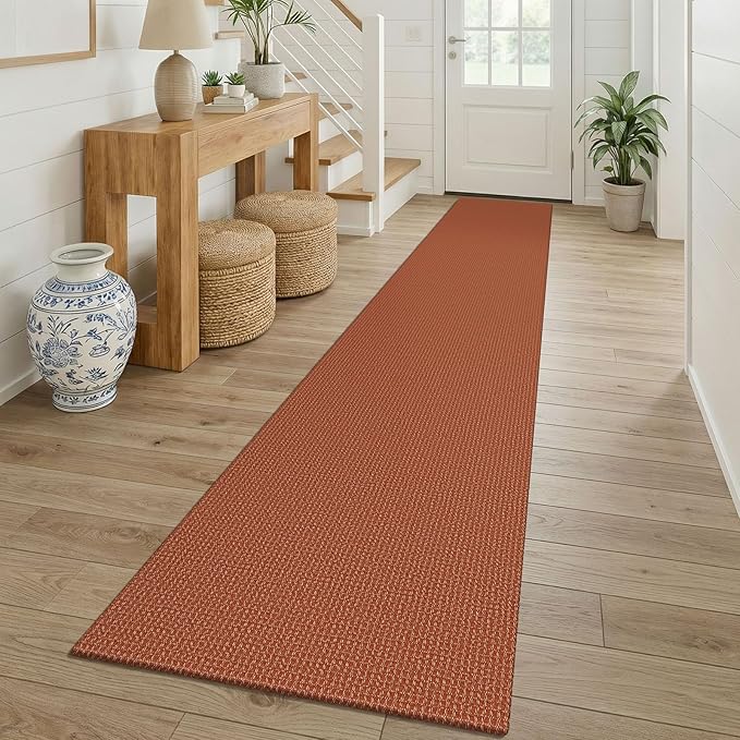 KOZYFLY Orange 2x12 Runners Rugs for Hallway, Long Washable Runner Rug, Woven Non Slip Kitchen Runner, Braided Entryway Rug, Floor Carpet for Entry, Aisle, Hall, Burnt Orange/Tan
