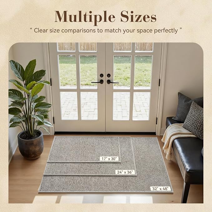 MontVoo Door Mat Indoor Entrance Doormat, Absorbent Durable Rubber Non Slip Front Door Mat for Inside Entry Entryway Dirt Trapper Welcome Mat, Beige 17''x30''