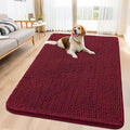 Smiry Dog Door Mat for Muddy Paws 59x35, Absorbent Dirt Trapper, Non-Slip Washable Chenille Entryway Rug for Inside Floor, Burgundy, Classic Solid