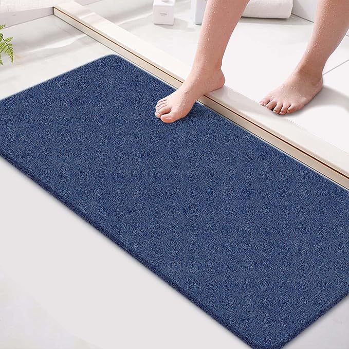 godehone Shower Mats Non Slip Without Suction Cups, PVC Loofah Bathroom Mats, Loofah Mats for Shower and Bathroom, Quick Drying, 15.7× 36 Inch, Blue