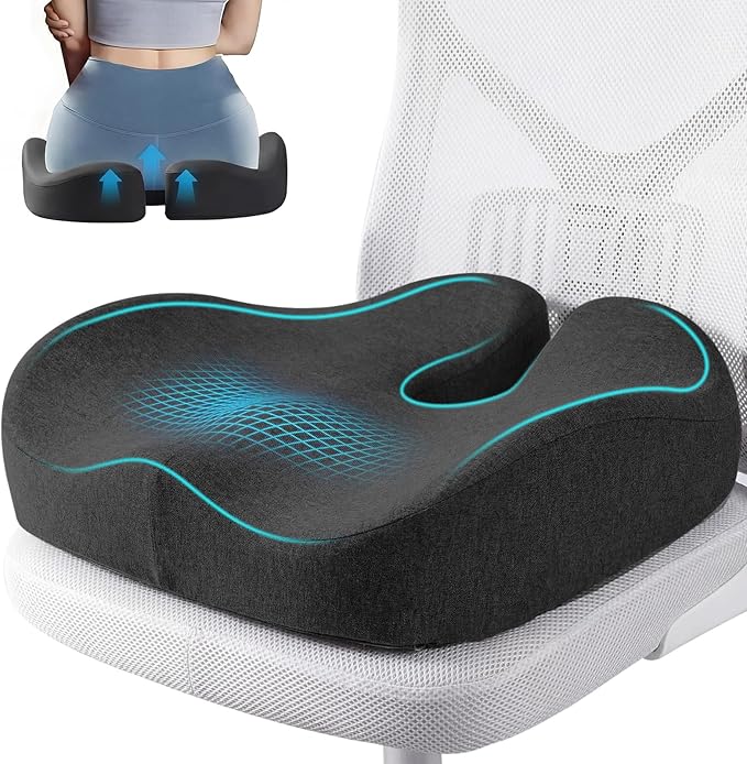 Seat Cushions for Office Chairs & Hip Pain Relief, Extra-Dense Coccyx Cushion with Sciatica Support, Ergonomic Design for Desk Chair, Car, Wheelchair, All-Day Comfort (Black)