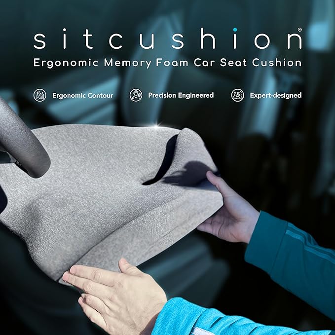 SitCushion Car Seat Cushion for Long Driving – X Large Memory Foam Seat Cushion for Sciatica & Tailbone Pain Relief, Orthopedic Coccyx Cushion with Non-Slip Bottom, Back Pillow for Car, Truck (Black)