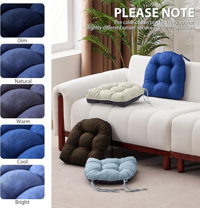 IASEAHK Chair Cushions for Dining Chairs, Seat Cushions for Kitchen Chairs, Indoor Seat Cushions with Ties, Tufted Foam Chair Pads, Non Slip Chair Cushions Set of 6, 15.5" x 15.5" x 4", Navy Blue