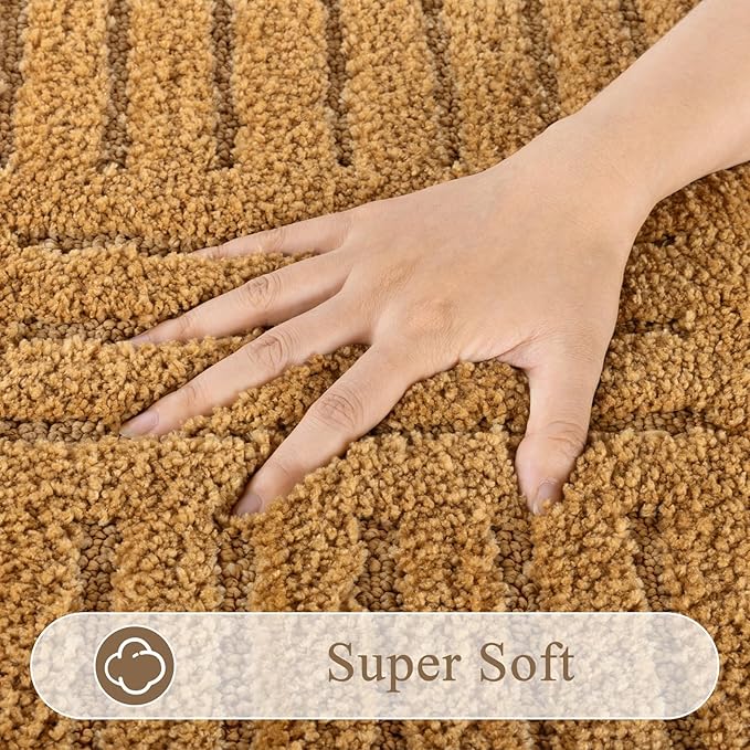 SHACOS Boho Small Bathroom Rugs, 16"x24" Extra Soft Absorbent Microfiber Bath Mats Home Decor Non Slip Carpet Machine Washable Shaggy Bath Rugs for Shower Bathtub Floor, Mustard 1'4" x 2'