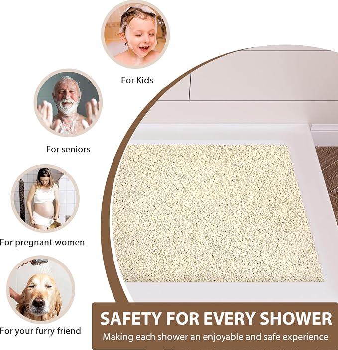 Shower Mat Non Slip: 39.4 x 27.5 Inch Extra Large Shower Mats for Inside Shower with Drain Hole - Soft PVC Loofah Anti Slip Shower Stall Mat for Walk-in Shower and Bathroom, Quick Drying